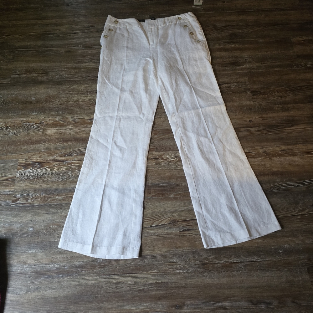 NWT, INC. White Wide-Leg Linen Pants, Size 8